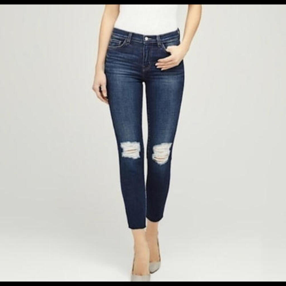 LAGENCE dark wash busted knee high rise skinny jeans